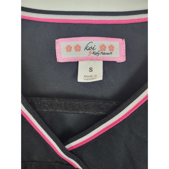 Koi Medical Scrub Top Small Womens Black Short Sleeve Pullover Pockets V Neck - Picture 4 of 6